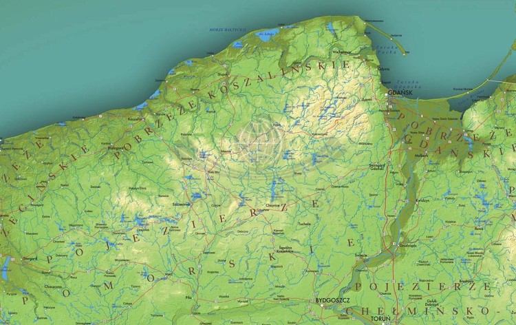 Polska 1:750 000. Mapa ścienna fizyczna z efektem 3D. Fragment 1