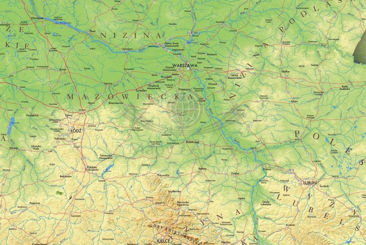 Polska 1:750 000. Mapa ścienna fizyczna z efektem 3D. Fragment 2