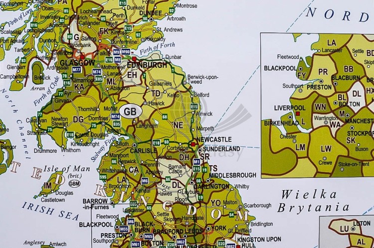 Europa 1:3 600 000. Mapa ścienna. Kody pocztowe. Fragment 1