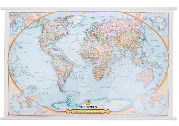 Świat 1:29 786 000. Mapa ścienna polityczna. 125 lat National Geographic