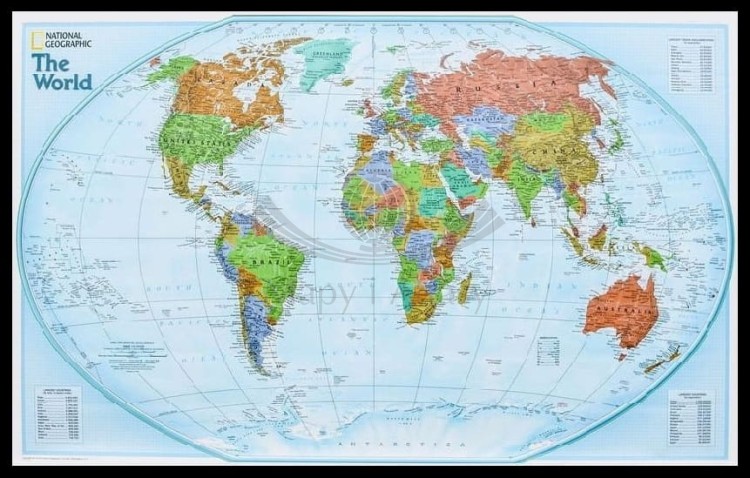Świat 1:42 334 000. Mapa polityczna Explorer w ramie drewnianej. Wydawnictwo: National Geographic