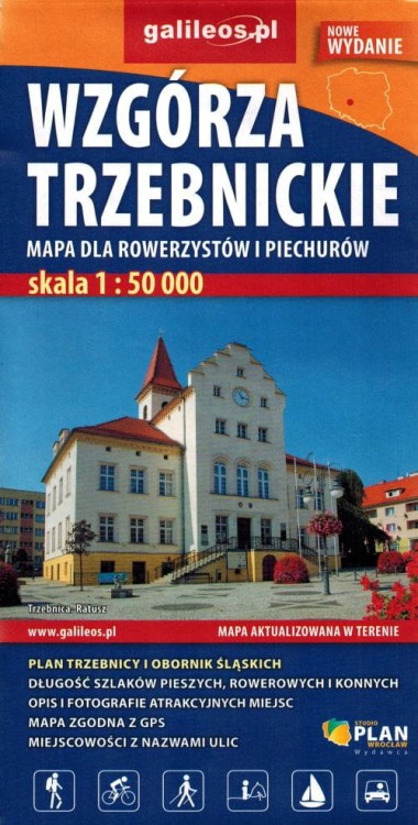 Wzgórza Trzebnickie 1:50 000. Oborniki Śląskie, Trzebnica, Prusice. Mapa turystyczna dla rowerzystów i piechurów wydawnictwa Galileos. Okładka