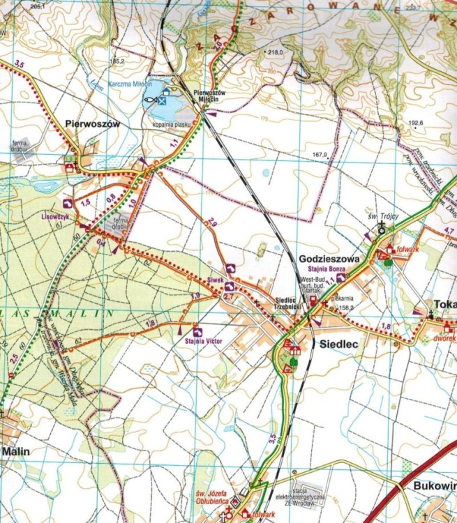 Wzgórza Trzebnickie 1:50 000. Oborniki Śląskie, Trzebnica, Prusice. Mapa turystyczna dla rowerzystów i piechurów wydawnictwa Galileos. Fragment 2