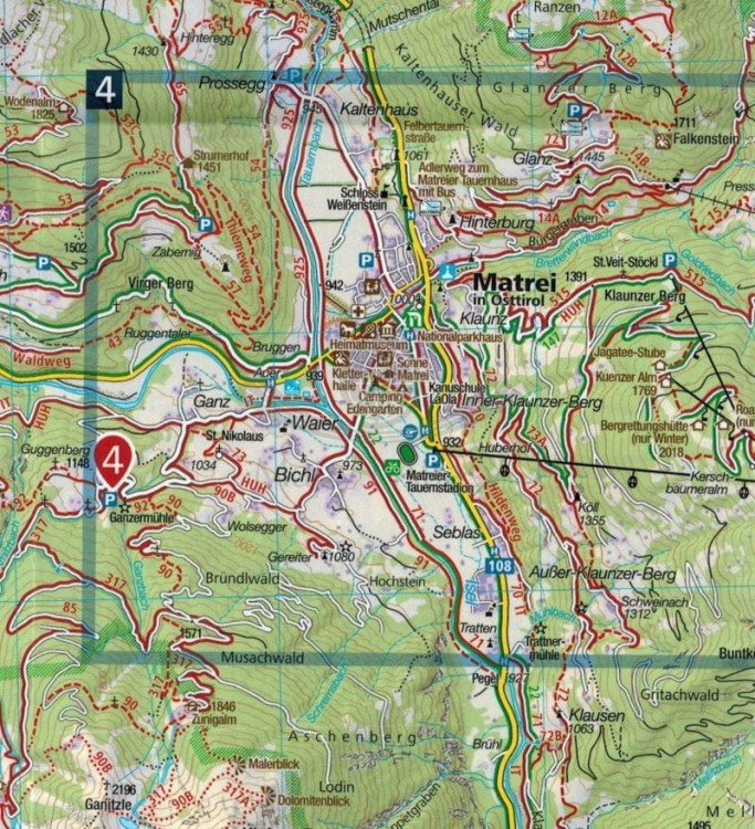 Lienz, Schobergruppe. Nationalpark Hohe Tauern. Wodoodporna mapa turystyczna 48 wydawnictwa Kompass. Fragment 1