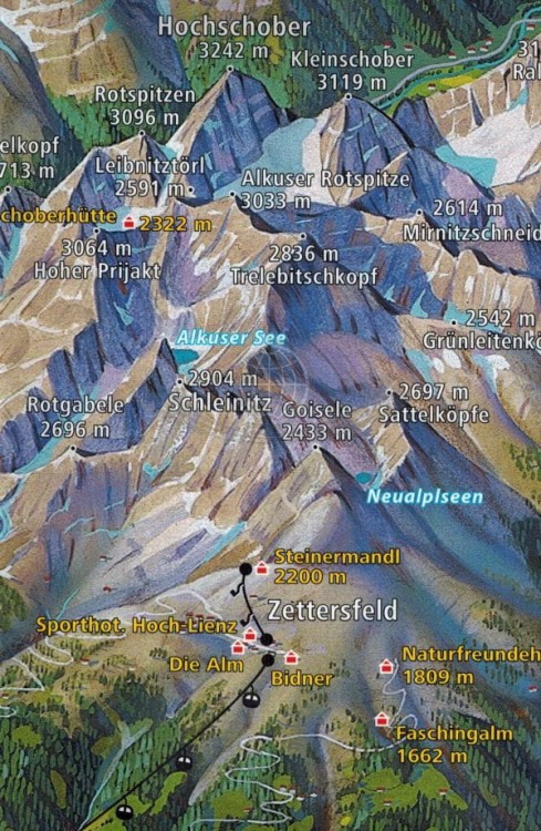 Lienz, Schobergruppe. Nationalpark Hohe Tauern. Wodoodporna mapa turystyczna 48 wydawnictwa Kompass. Panorama -fragment