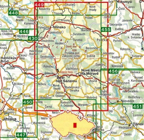 Góry Zdziarskie / Zdarske Vrchy. Mapa turystyczna 449 wydawnictwa Shocart. Zasięg