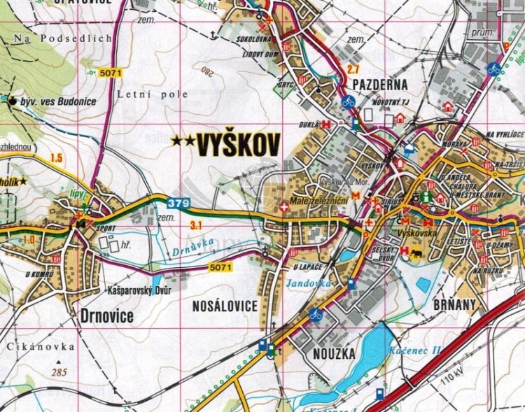 Hana, okolice Kromieryża / Hana, Kromerizsko. Mapa turystyczna 462 wydawnictwa Shocart. Fragment 1