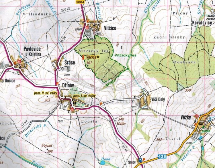 Hana, okolice Kromieryża / Hana, Kromerizsko. Mapa turystyczna 462 wydawnictwa Shocart. Fragment 2