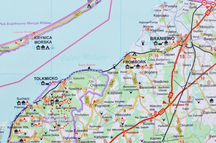 Warmia i Mazury 1:170 000. Mapa ścienna turystyczna. Fragment 5