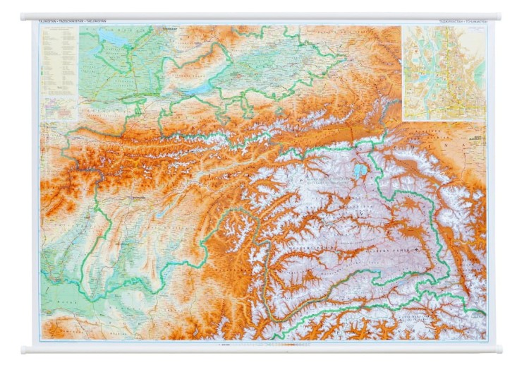 Tadżykistan 1:650 000. Mapa ścienna fizyczno-drogowa wydawnictwa Gizi Map