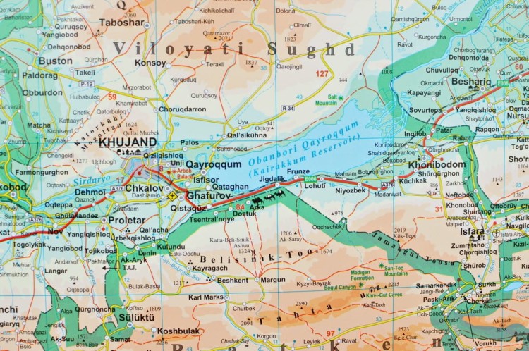Tadżykistan 1:650 000. Mapa ścienna fizyczno-drogowa wydawnictwa Gizi Map. Fragment 5