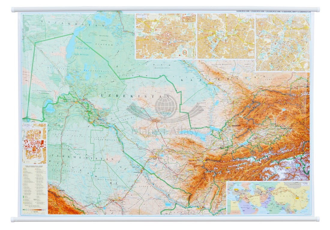 Uzbekistan 1:1 300 000. Mapa ścienna fizyczno-drogowa.