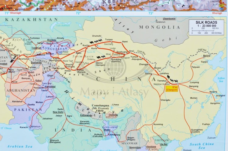 Uzbekistan 1:1 300 000. Mapa ścienna fizyczno-drogowa wydawnictwa Gizi Map. Fragment 6