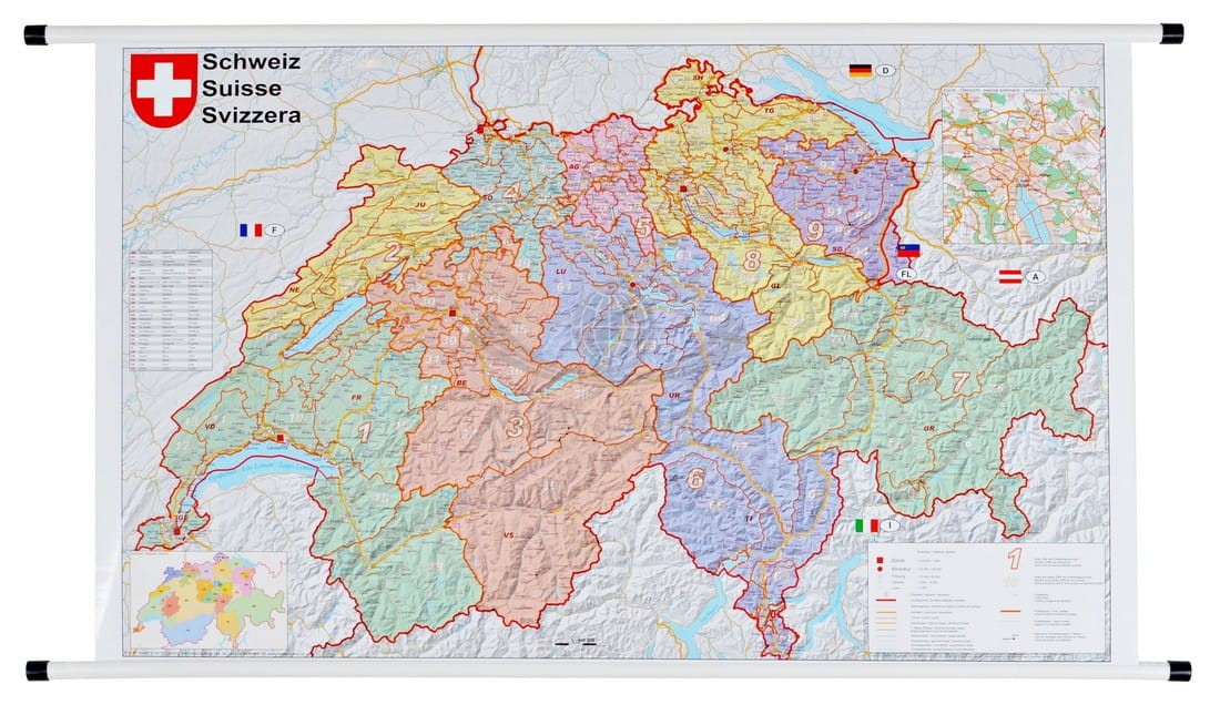 Szwajcaria 1:400 000. Mapa ścienna kodowo-drogowa