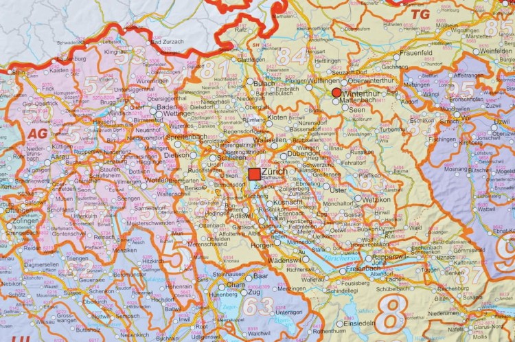 Szwajcaria 1:400 000. Mapa ścienna kodowo-drogowa. Fragment 1