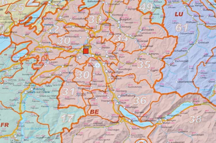 Szwajcaria 1:400 000. Mapa ścienna kodowo-drogowa. Fragment 2