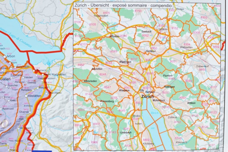 Szwajcaria 1:400 000. Mapa ścienna kodowo-drogowa. Fragment 5