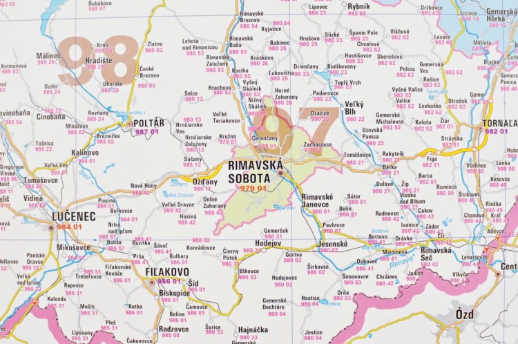 Słowacja 1:320 000. Mapa ścienna kodowo-drogowa. Fragment 3