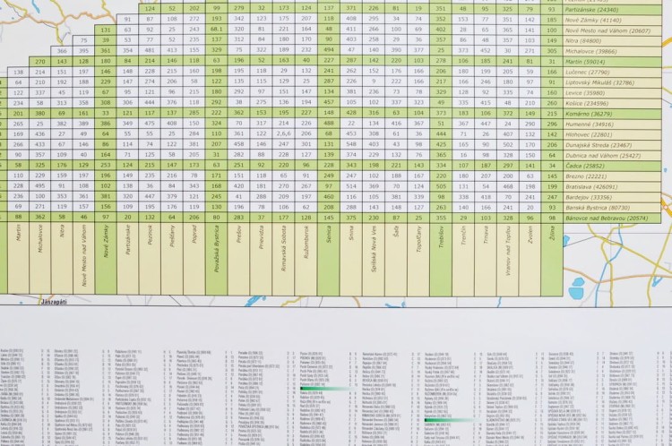 Słowacja 1:320 000. Mapa ścienna kodowo-drogowa. Fragment 8