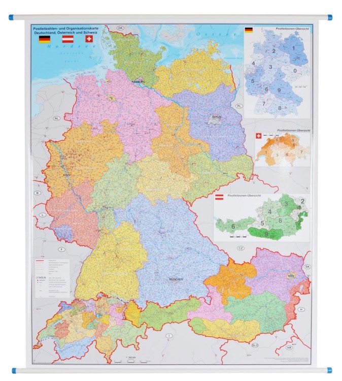 Niemcy, Austria, Szwajcaria 1:900 000. Mapa ścienna kodowa wydawnictwa Stiefel