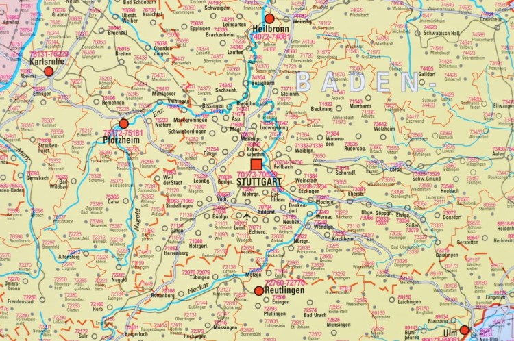 Niemcy, Austria, Szwajcaria 1:900 000. Mapa ścienna kodowa wydawnictwa Stiefel. Fragment 3