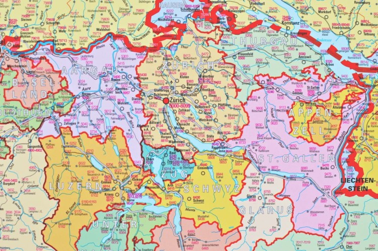Niemcy, Austria, Szwajcaria 1:900 000. Mapa ścienna kodowa wydawnictwa Stiefel. Fragment 5