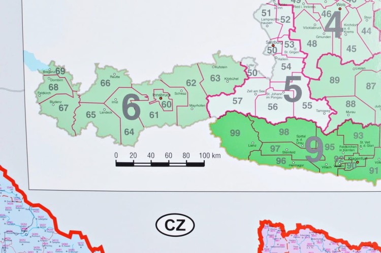 Niemcy, Austria, Szwajcaria 1:900 000. Mapa ścienna kodowa wydawnictwa Stiefel. Fragment 7
