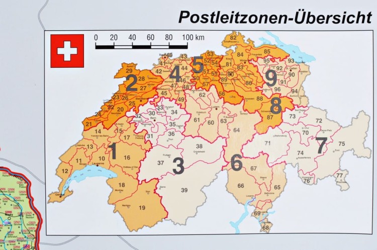 Niemcy, Austria, Szwajcaria 1:900 000. Mapa ścienna kodowa wydawnictwa Stiefel. Fragment 8