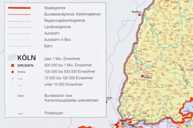 Niemcy, Austria, Szwajcaria 1:900 000. Mapa ścienna kodowa wydawnictwa Stiefel. Legenda