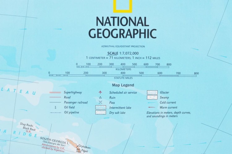 Ameryka Południowa 1:7 105 000. Mapa ścienna polityczna wydawnictwa National Geographic. Legenda