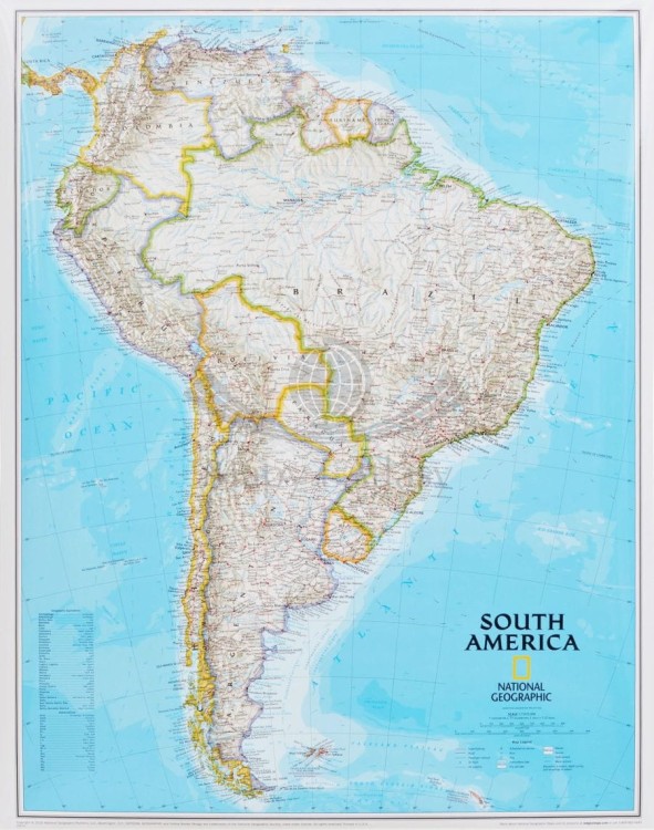 Ameryka Południowa 1:7 105 000. Arkusz, mapa ścienna polityczna. Wydawnictwo: National Geographic