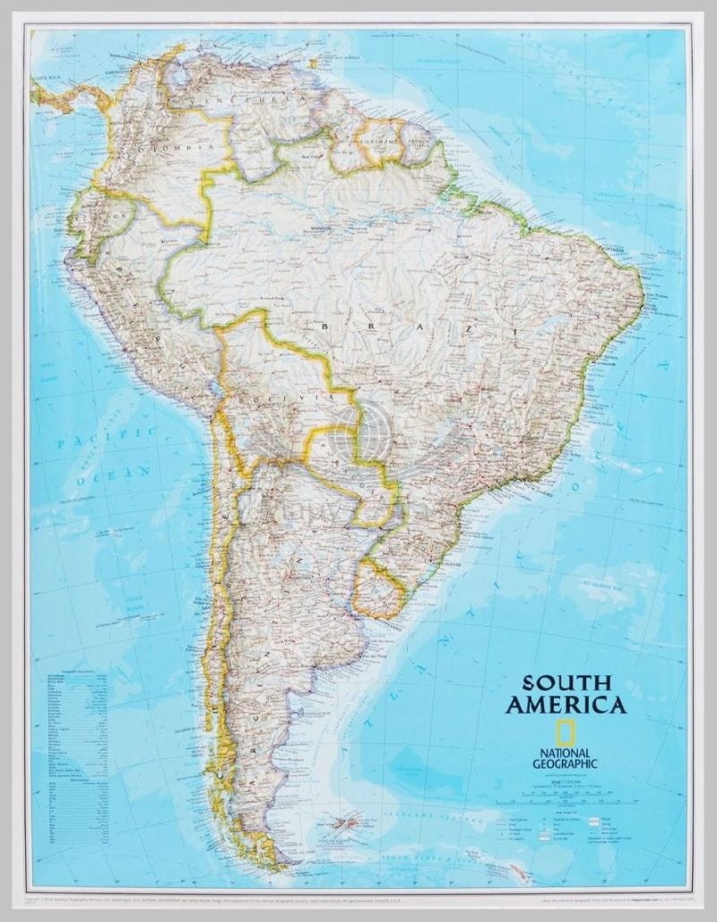 Ameryka Południowa 1:7 105 000. Mapa polityczna. Wersja magnetyczna. National Geographic