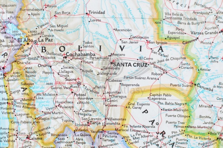 Ameryka Południowa 1:11 069 000. Arkusz, mapa ścienna polityczna wydawnictwa National Geographic. Fragment 1