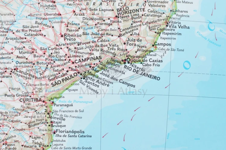 Ameryka Południowa 1:11 069 000. Arkusz, mapa ścienna polityczna wydawnictwa National Geographic. Fragment 3