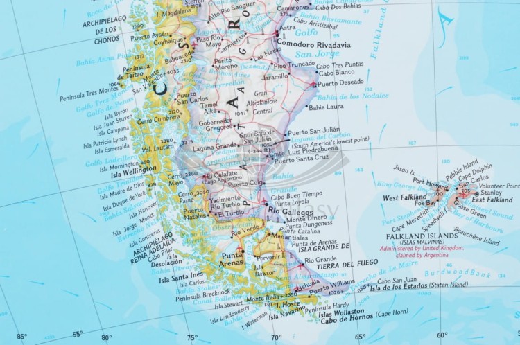 Ameryka Południowa 1:11 069 000. Arkusz, mapa ścienna polityczna wydawnictwa National Geographic. Fragment 4