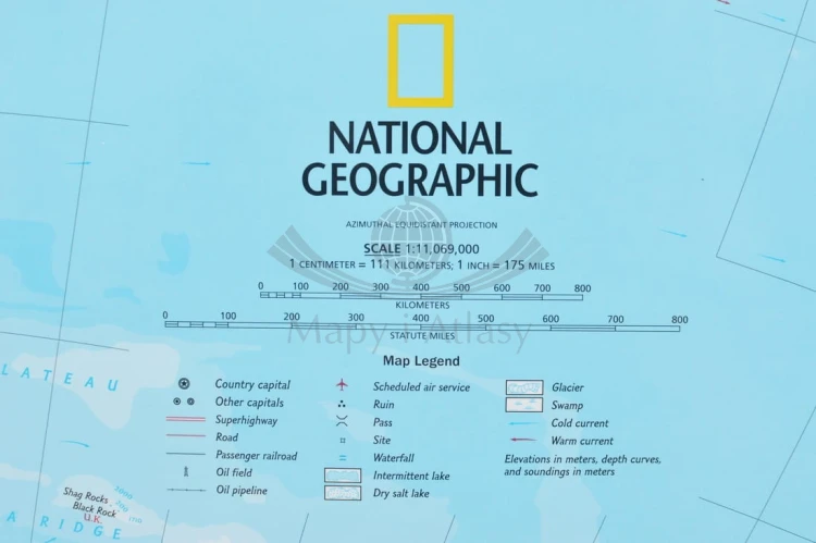 Ameryka Południowa 1:11 069 000. Arkusz, mapa ścienna polityczna wydawnictwa National Geographic. Legenda
