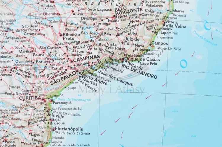 Ameryka Południowa 1:11 069 000. Mapa polityczna w ramie drewnianej. Wydawnictwo: National Geographic. Fragment 3