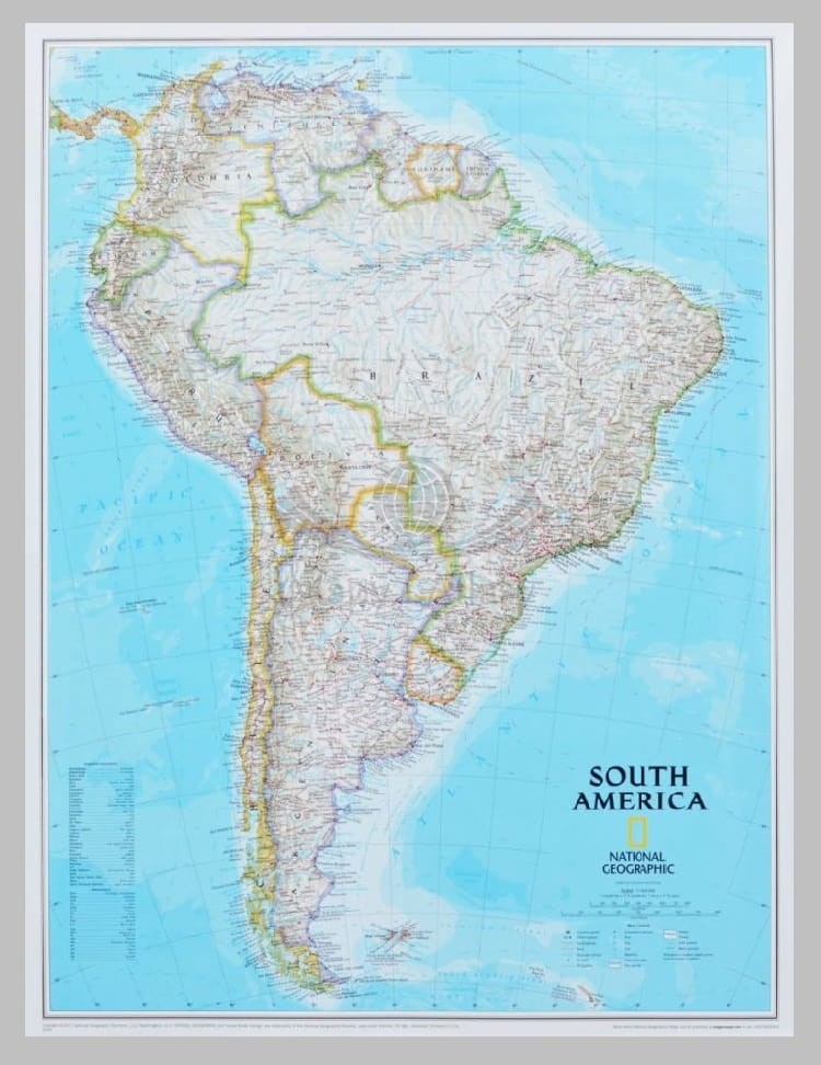 Ameryka Południowa 1:11 069 000. Mapa polityczna. Wersja magnetyczna. National Geographic