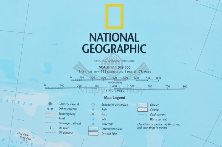 Ameryka Południowa 1:11 069 000. Mapa polityczna w wersji magnetycznej. Wydawnictwo: National Geographic. Legenda