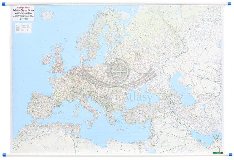 Europa 1:5 500 000. Mapa ścienna kolejowa, promy. Wydawnictwo: Freytag & Berndt. Pierwsza strona