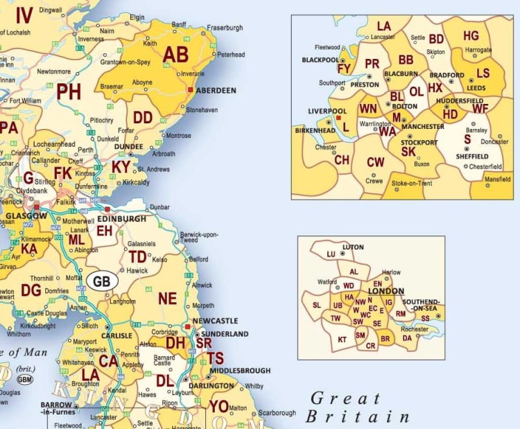 Wielka Brytania i Irlandia 1:1 000 000. Mapa ścienna kodowo-drogowa. Fragment 2