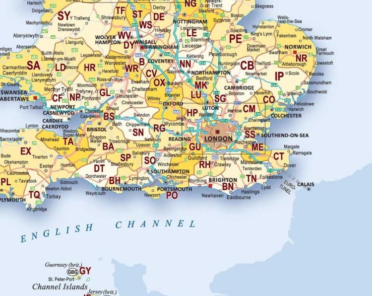 Wielka Brytania i Irlandia 1:1 000 000. Mapa ścienna kodowo-drogowa. Fragment 3