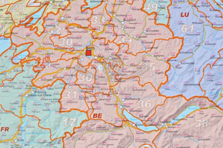 Szwajcaria 1:400 000. Arkusz, mapa ścienna kodowo-drogowa. Fragment 2