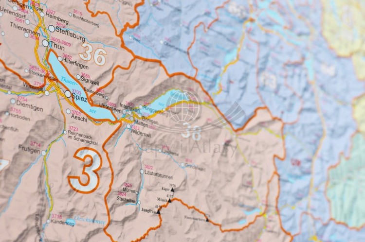 Szwajcaria 1:400 000. Arkusz, mapa ścienna kodowo-drogowa. Fragment 4
