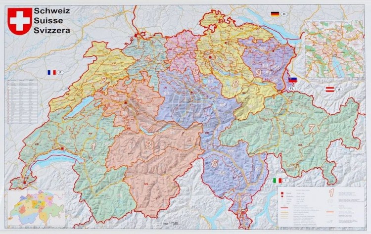 Szwajcaria 1:400 000. Arkusz, mapa ścienna kodowo-drogowa