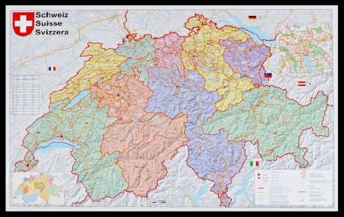 Szwajcaria 1:400 000. Mapa ścienna kodowo-drogowa w ramie drewnianej