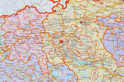 Szwajcaria 1:400 000. Mapa ścienna kodowo-drogowa w wersji do wpinania. Fragment 1