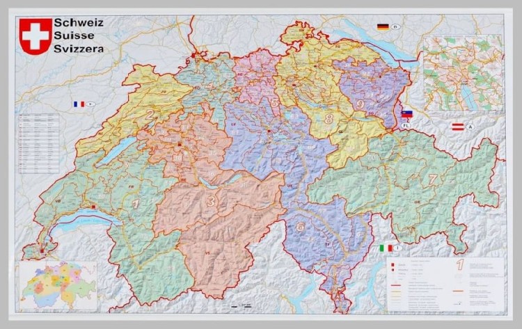 Szwajcaria 1:400 000. Mapa ścienna kodowo-drogowa w wersji magnetycznej