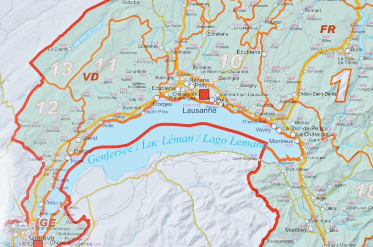 Szwajcaria 1:400 000. Mapa ścienna kodowo-drogowa w wersji magnetycznej. Fragment 3