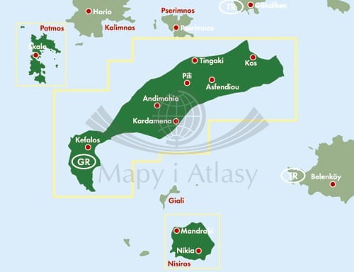Kos 1:50 000. Mapa samochodowo-turystyczna wydawnictwa Freytag & Berndt. Zasięg